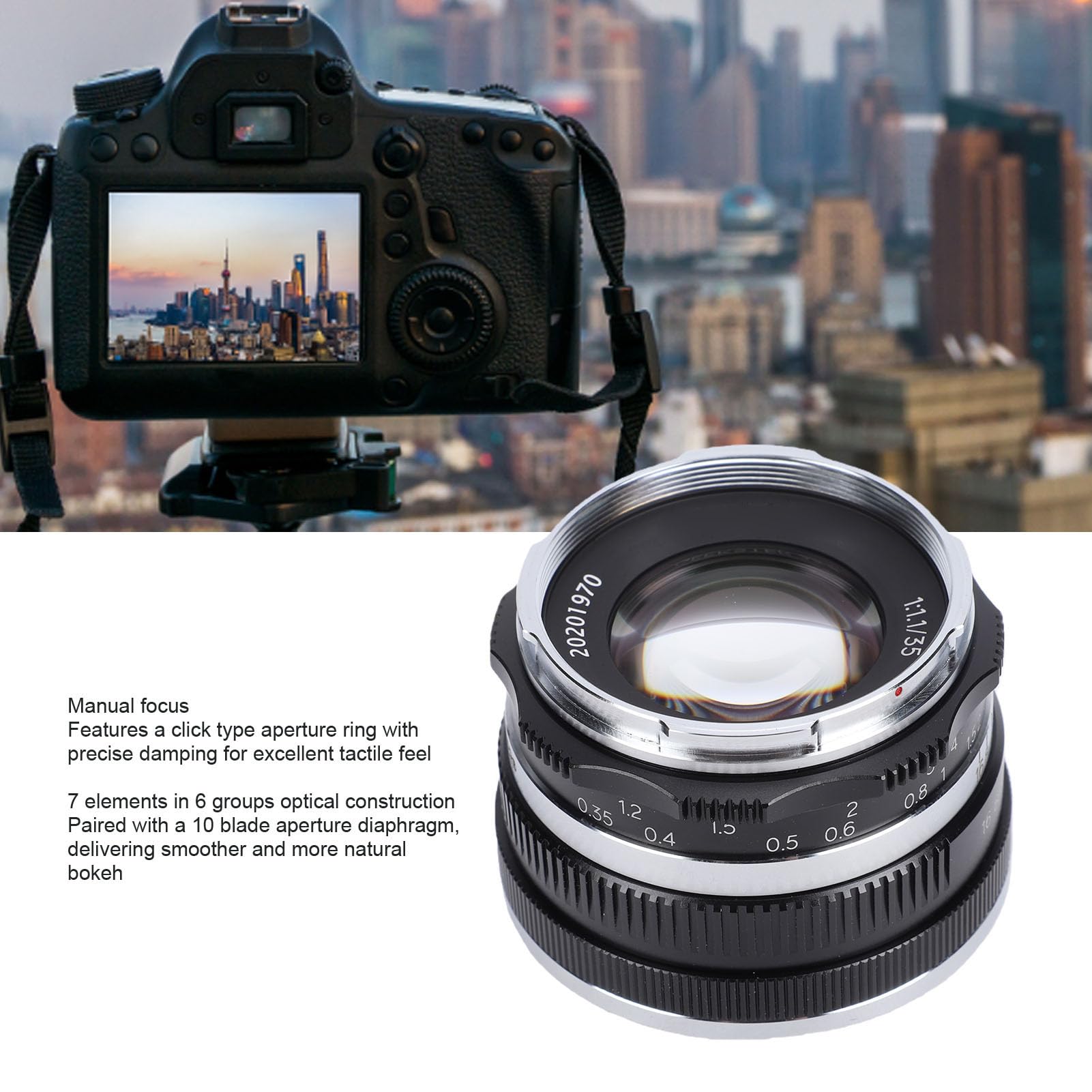Akozon Obiektyw Aparatu 35 Mm F1.1, Obiektyw z ręczną regulacją Ostrości do Aparatów z Serii X. ze Stopu Aluminium do Fotografii