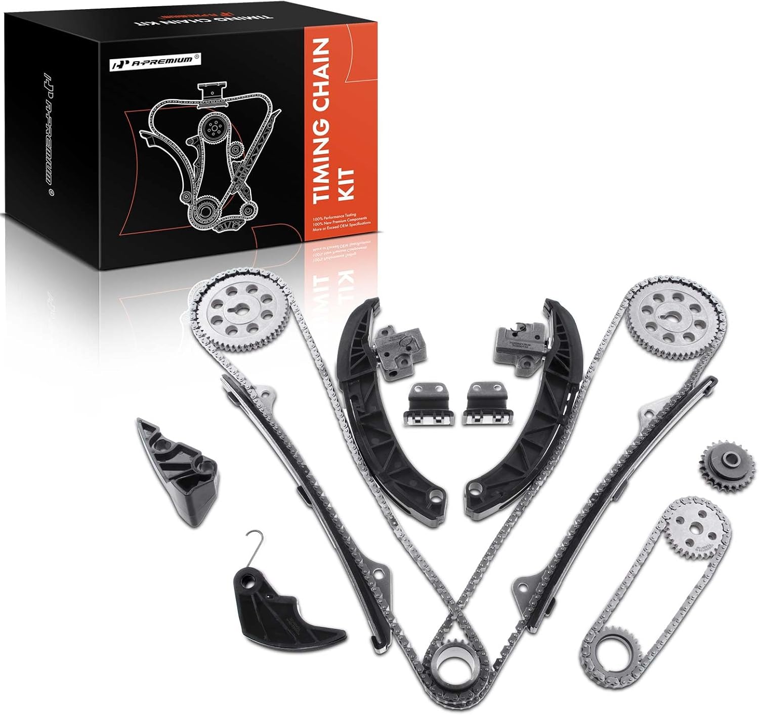 A-Premium 19PCS Engine Timing Chain Kit W/Tensioner & More [DOHC, 6Cyl 3.3L 3.5L 3.8L] Compatible with Hyundai Azera 07-11, Santa Fe 07-09, Sonata 06-10 & Kia Sorento 08-13, Sedona, # 243123C100