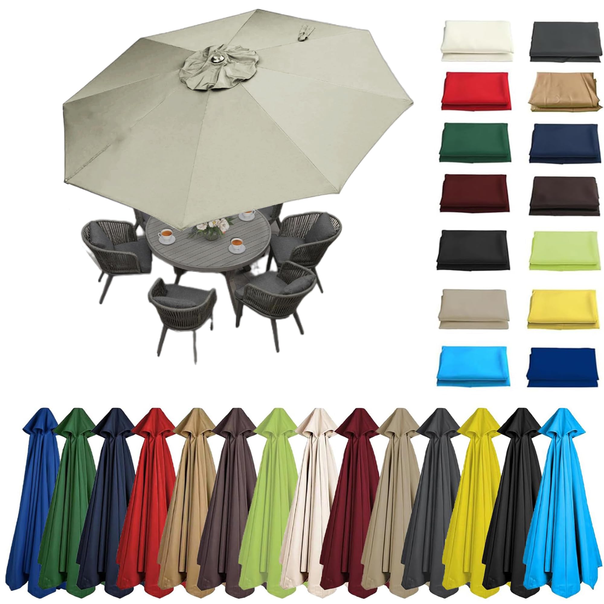 2m-3.5m 6/8 Arms Replacement Parasol Canopy, Umbrella Replacement Fabric, Garden Umbrella Covers Waterproof, Replacement Parasol Fabric Standby Cover, Outdoor Patio Umbrella Replacement Canopy