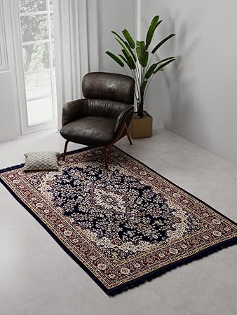 Raymond Home Dark Blue Polyester Woven Jacquard Carpet Weighing 2.5 Kg (150 cm x 200 cm)