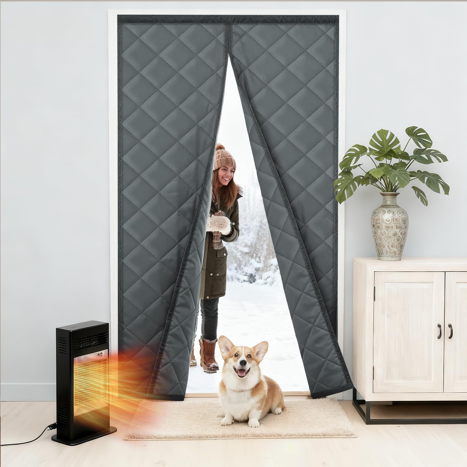 Magnetische Wärmeisolier-Türvorhang – Robuste Oxford-Stoff mit Baumwollfüllung, wetterfester berührungsloser Einlass für Winter & Sommer (90 * 210 cm)