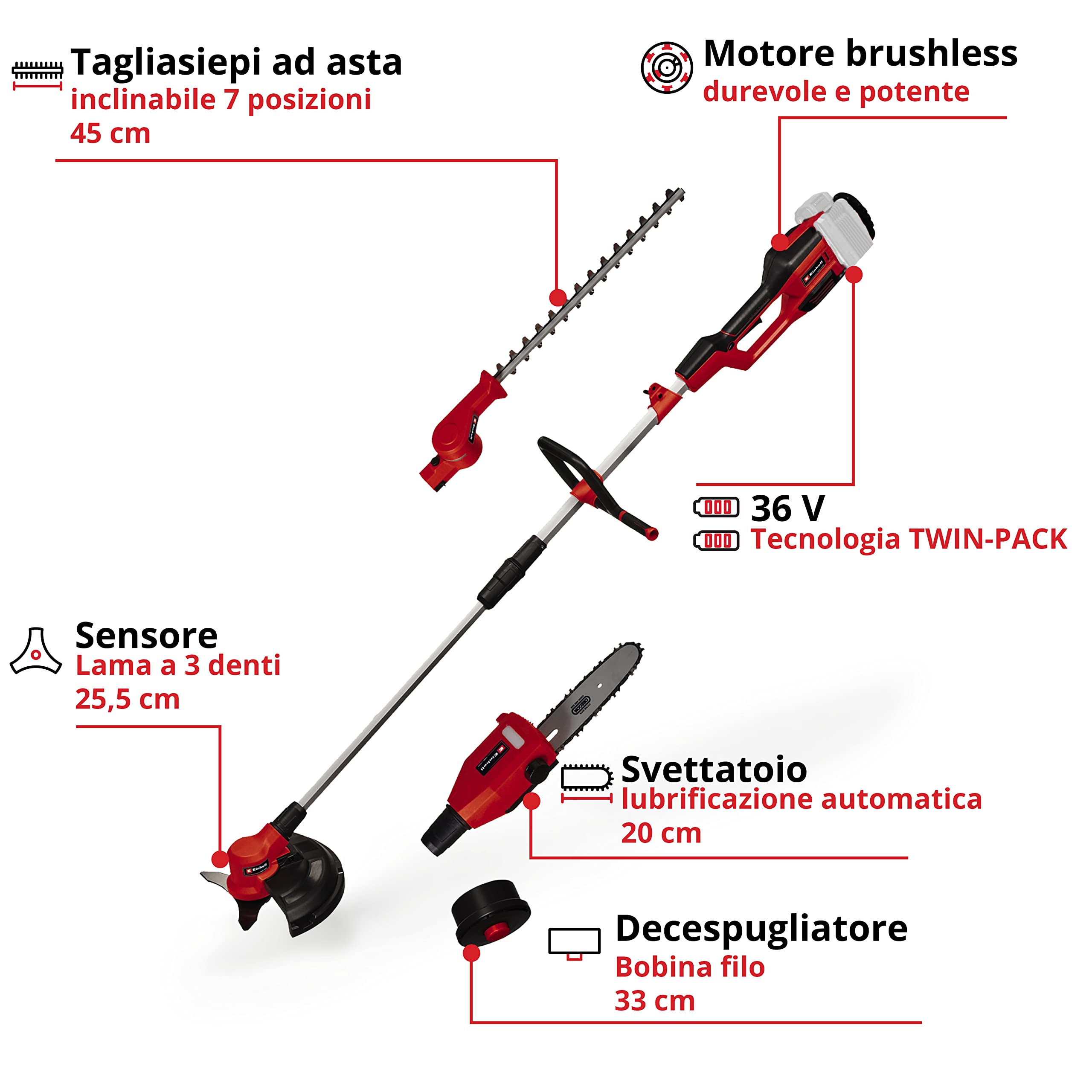 Einhell utensile multifunzione a batteria GE-LM 36/4in1 Li-Solo Power X-Change (ioni di litio, motore senza spazzole, testina inclinabile in 7 posizioni, senza batteria e caricabatteria)