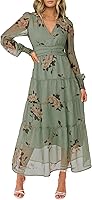ANRABESS Women's Floral Long Sleeve Chiffon Maxi Dress V-Neck Flowy Boho A-Line Wedding Guest Party Dress 2025