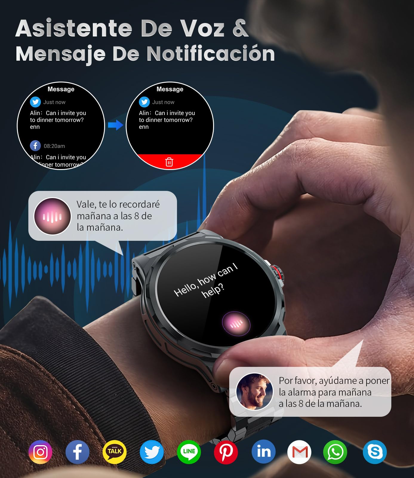 LIGE Reloj Inteligente Hombre 1.43" Bluetooth, IP68, 120+ Modos, 360mAh | Pantalla AMOLED HD, Monitoreo Salud 24/7, Llamadas y Notificaciones, Personalizable, Compatible Android/iOS