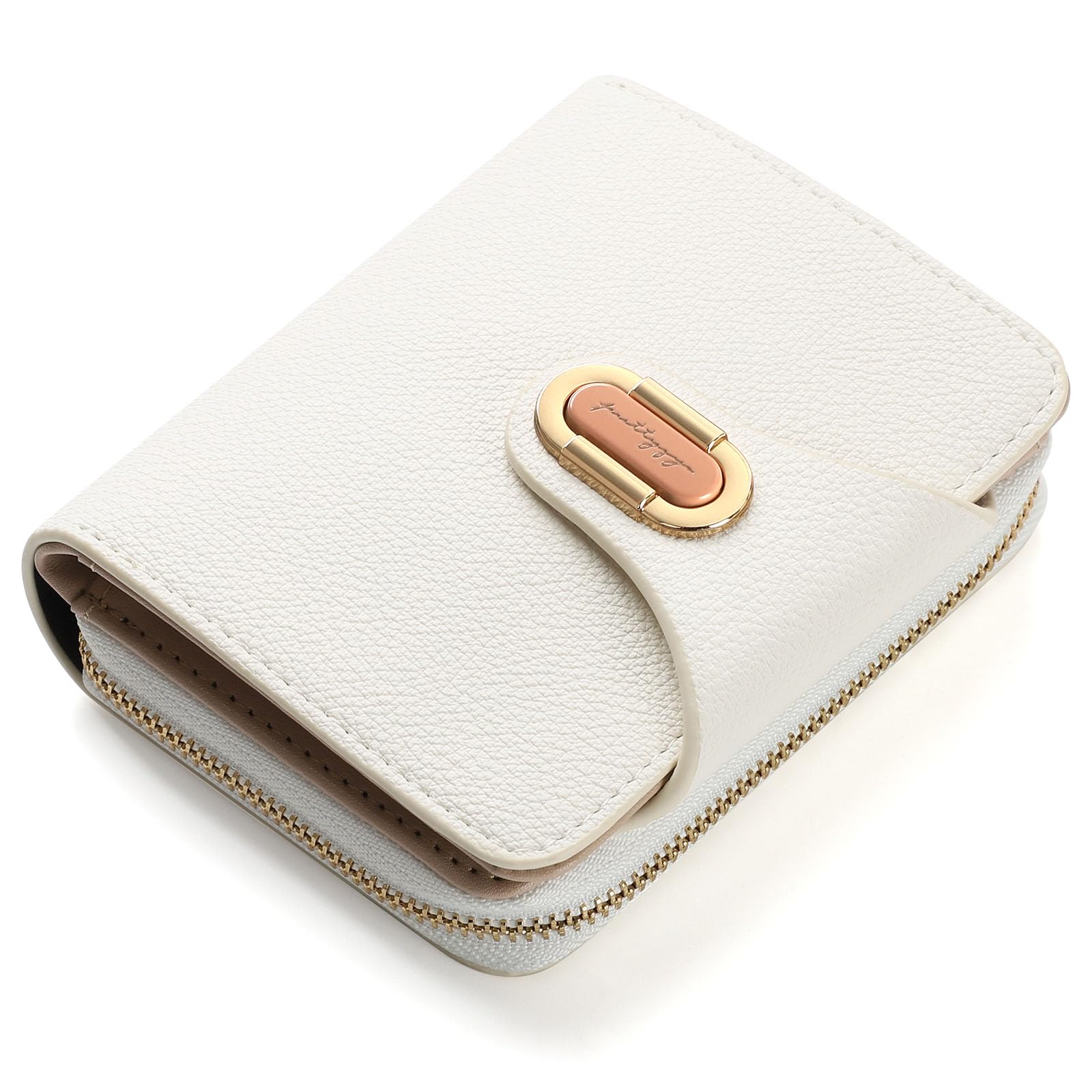 RRANCharltu Geldbörse Damen klein, Portemonnaie Damen klein PU-Leder Kleiner Geldbeutel mit großes Reißverschluss-Münzfach Mini Geldbörse Stylisches Design mit Metall-Druckknopf, Weiß