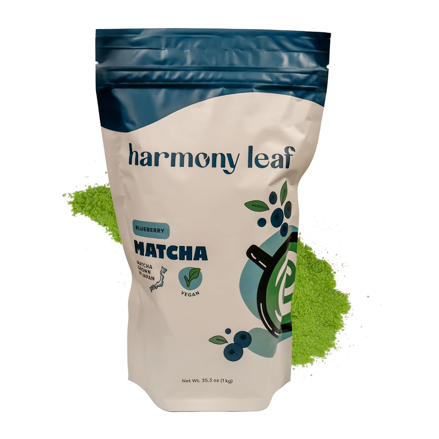 Harmony Leaf Blueberry Matcha Green Tea Powder, 35.3 oz, Makes ~80 Drinks, Flavored Matcha Latte Mix for Cafes