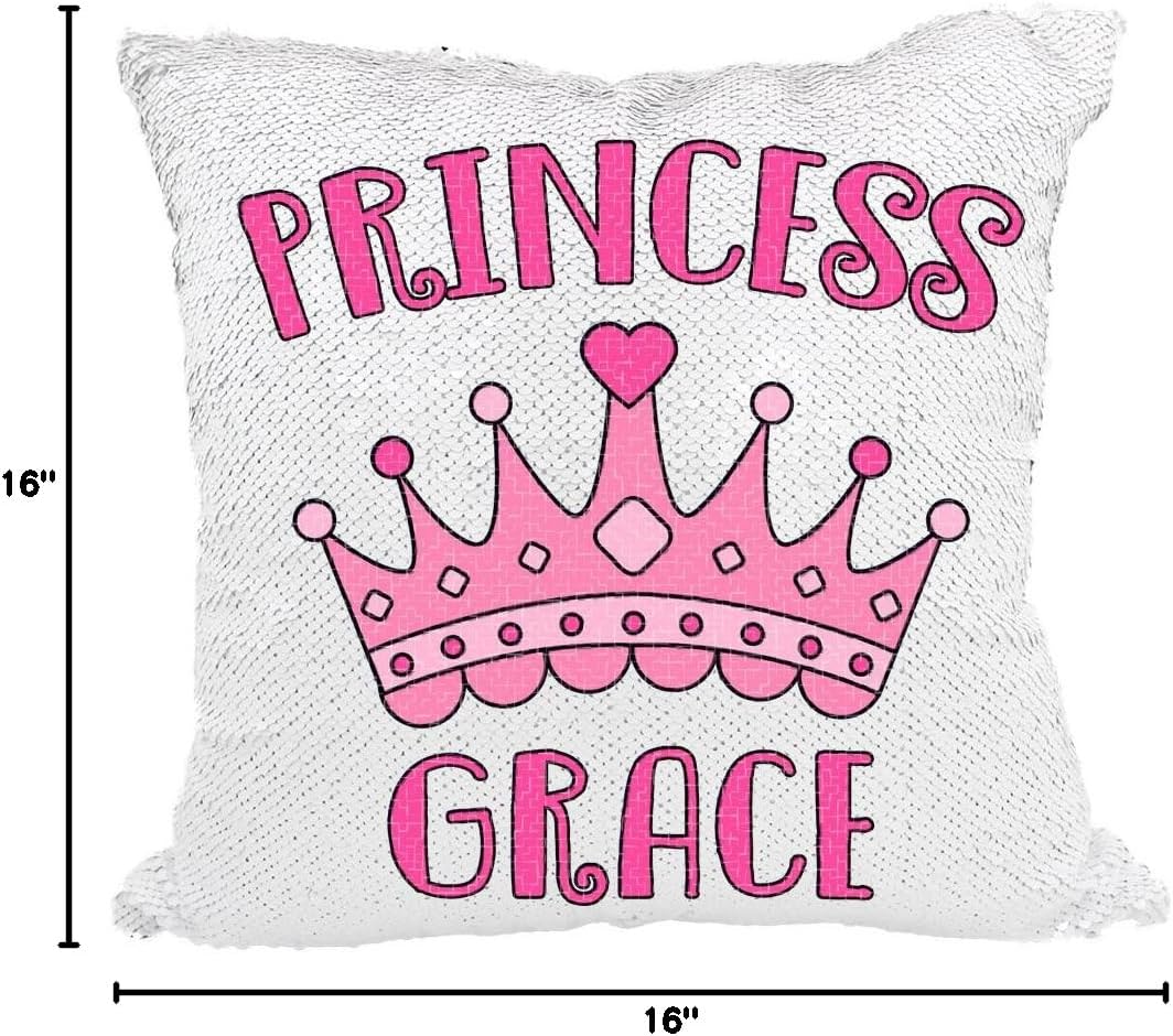 Personalized Princess Sequin Pillow with Crown (Rainbow/Silver)