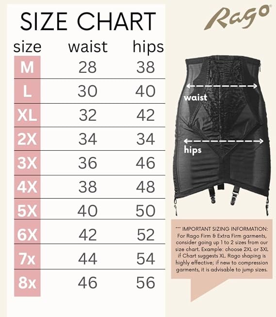 Rago 1294 | Open Bottom Girdle Extra Firm Shaping | Sizes M8X | Zipper + Hook Closure | Classic Vintage Control | USA MADE