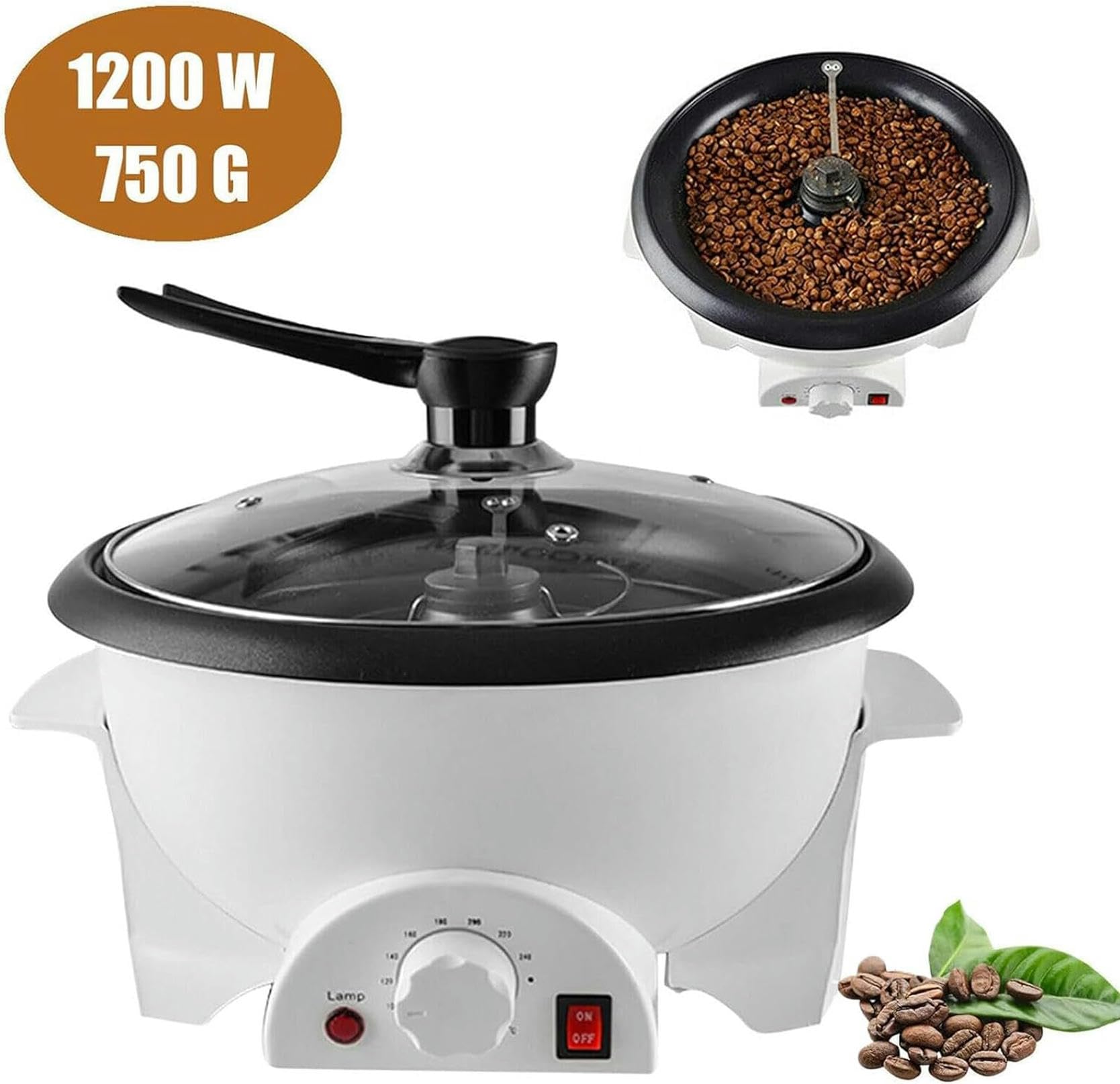 Palnik do żywności/Ekspres do kawy ziarnistej o pojemności 750G/Elektryczna palarnia kawy z powłoką nieprzywierającą/Kawa do pieczenia, Surowe ziarna, Herbata (temperatura 0-240°C)