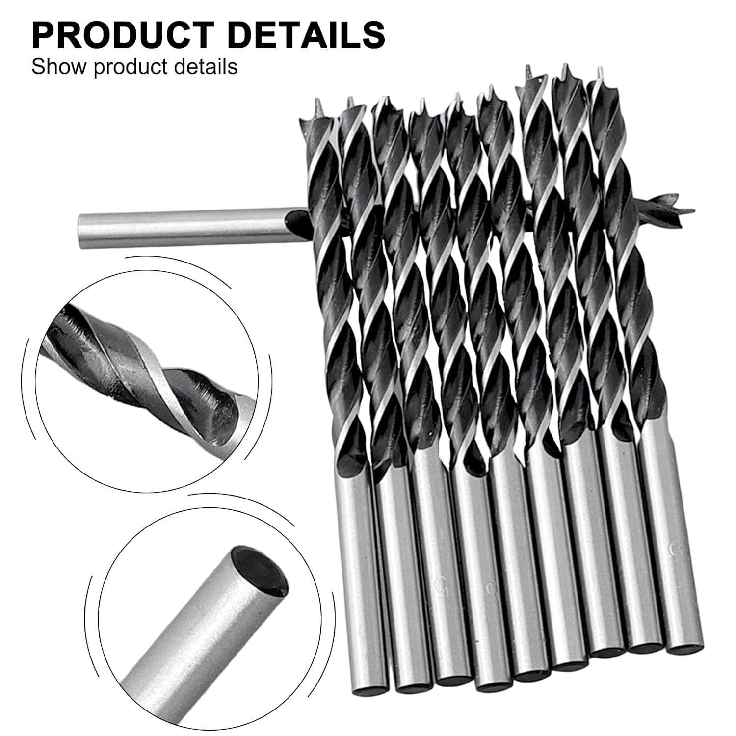 10pcs High Carbon Steel Woodworking Spiral Drill Bit 5mm Wood Drills Full Grinding Blade W/Center Point Power Tools Parts