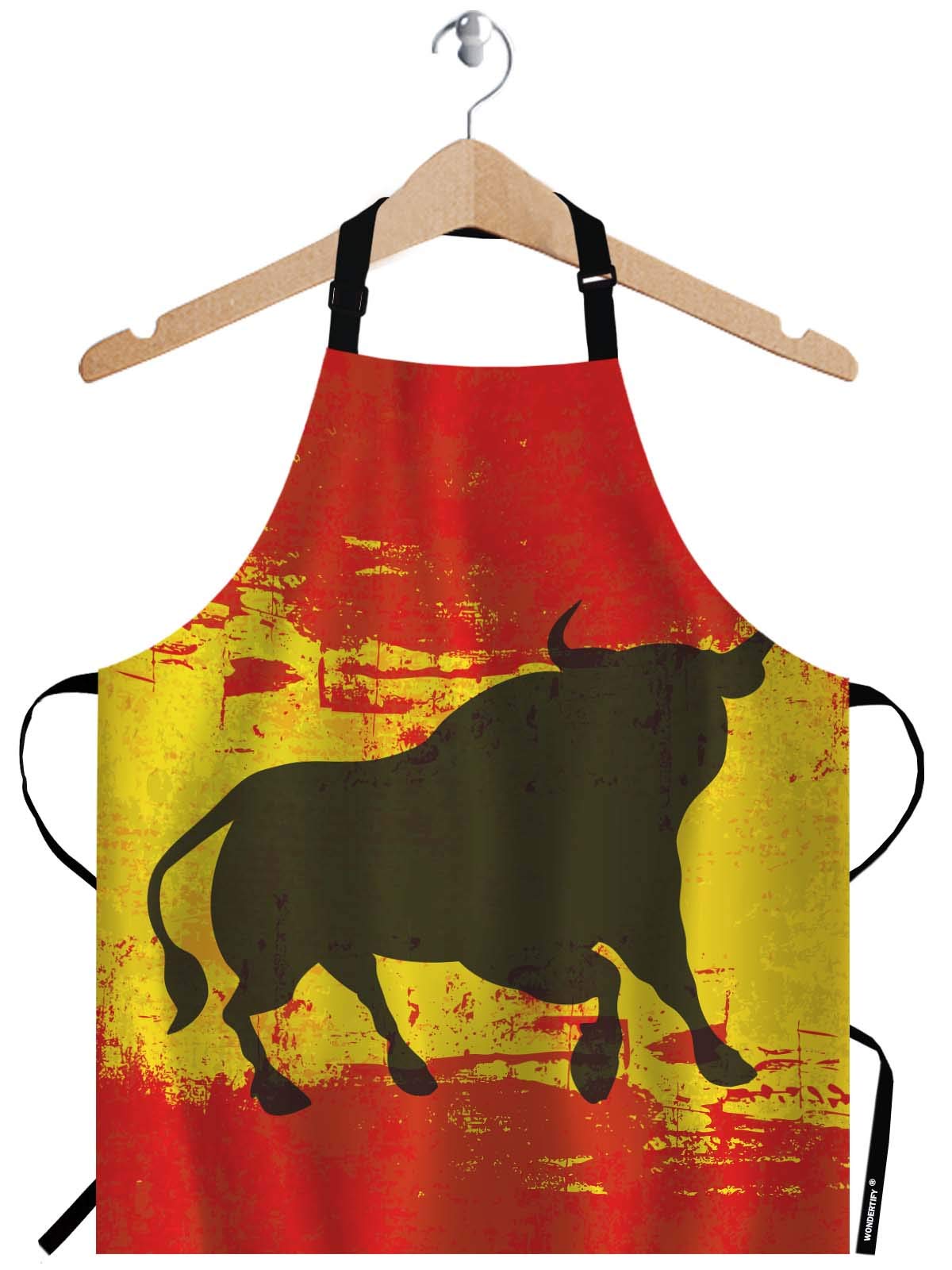 WONDERTIFY Spanish Bull Apron,Spain Matador Toro Toreador Shape On Grunge Flag Red Yellow Bib Apron with Adjustable Neck for Men Women,Suitable for Home Kitchen Cooking Bistro Baking BBQ Apron
