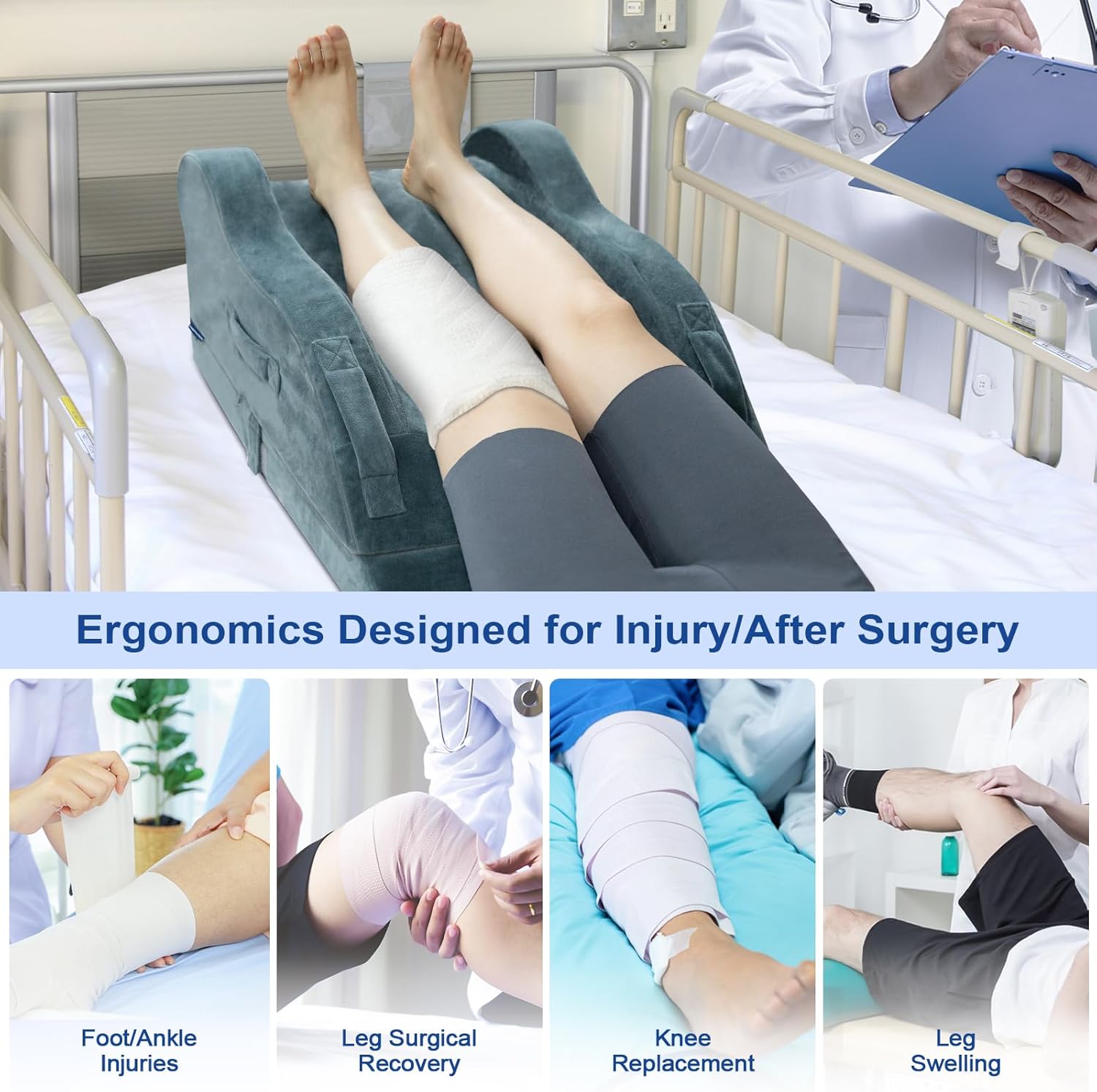 KingPavonini Adjustable Leg Elevation Pillows for After Surgery with Ergonomic Curve, Cooling Memory Foam Leg Pillow for Knee Surgery Recovery, Wedge Pillow for Legs, Back Pain Relief (Double Leg)