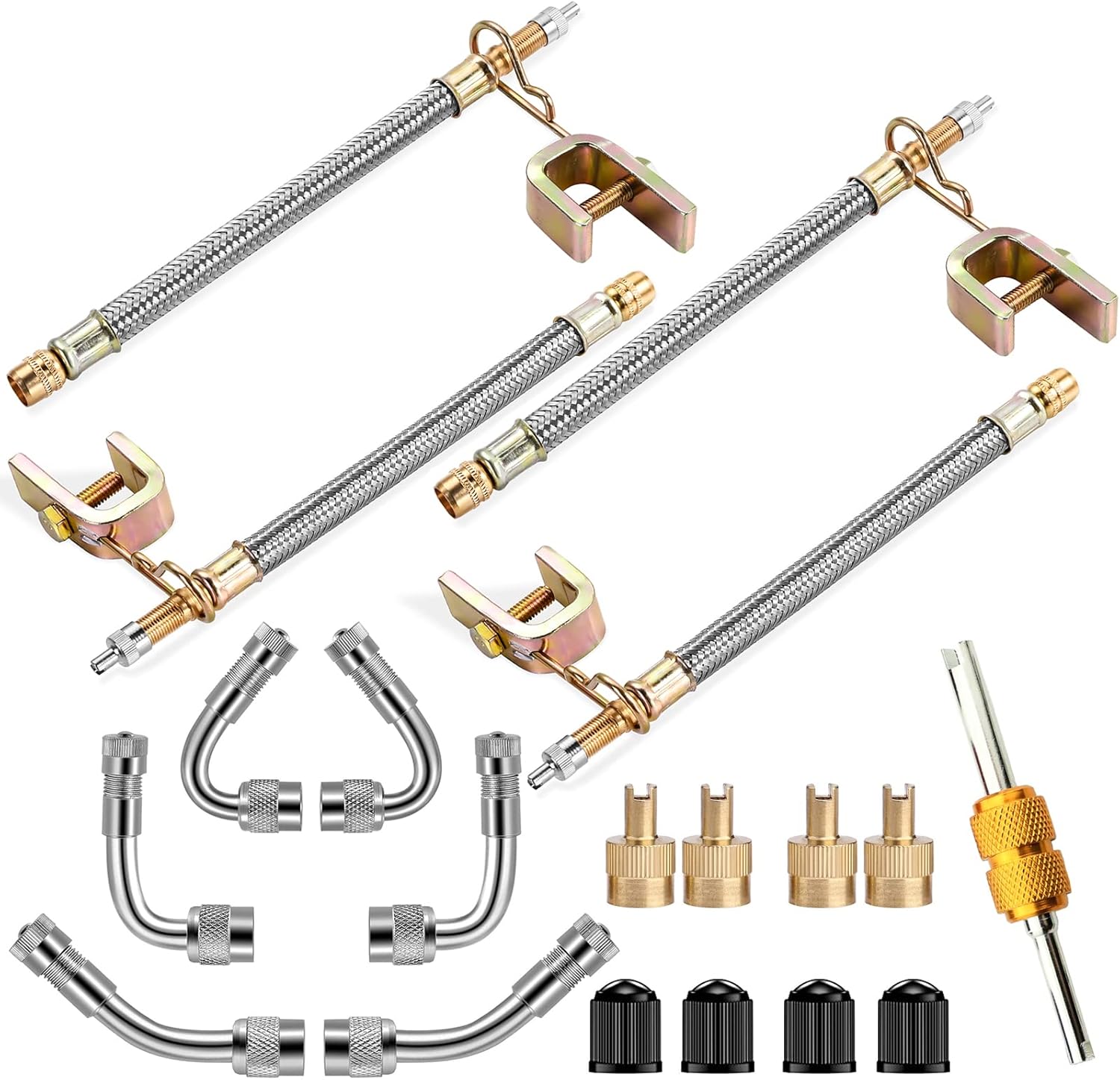 Valve Stem Extenders,4Pcs 7Inch/180mm Dual Flexible Stainless Steel Braided Valve