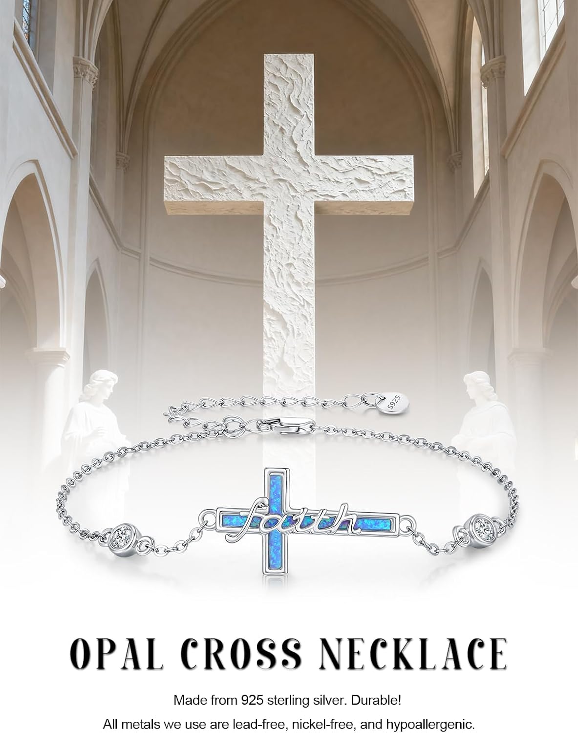 CHENGHONG Cross Blue Opal Bracelet for Women 925 Sterling Silver Faith Religious Bracelet Jewelry Gifts - Image 7