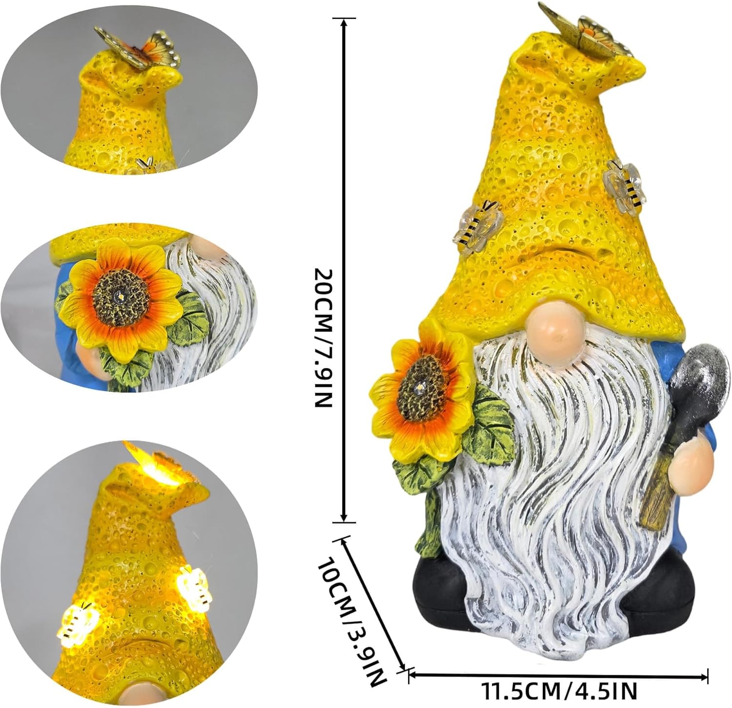 Garden Gnomes Outdoor Decor Solar Gnomes Statues with Butterfly Bee Sunflower Led Lighted Dwarf Outside Decorations for Yard Patio Lawn Ornaments Gifts for Women Mom - Image 7