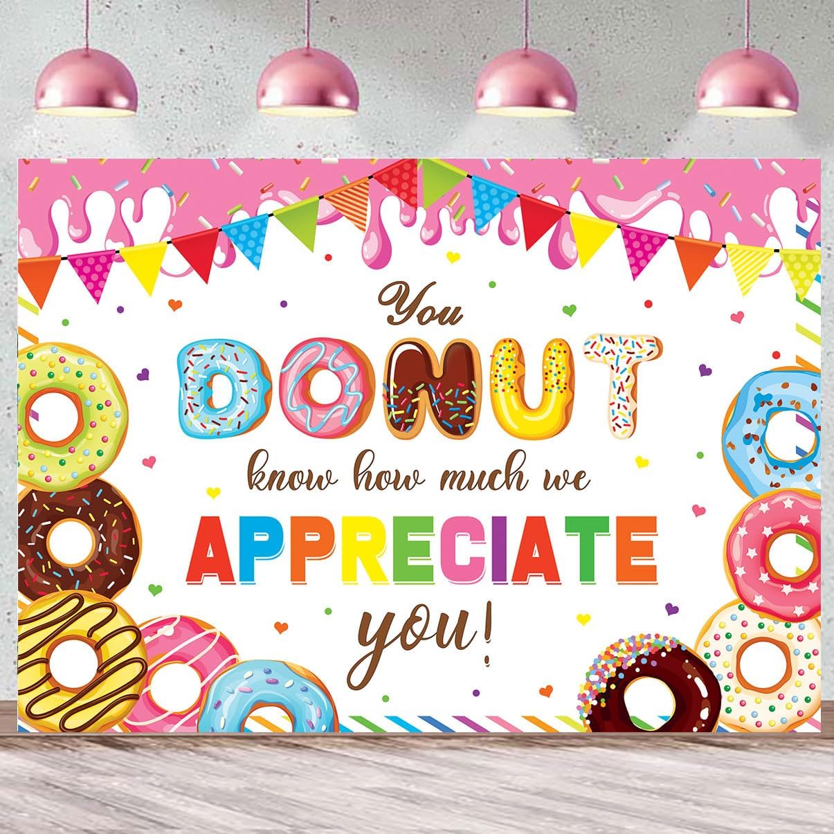 You Donut Know How Much We Appreciate You Backdrop 8x6FT Doughnut Thank You Background Thanks for All You Do Backdrop for Staff Employee Teachers Doctor Party Decorations Banner Photo Props