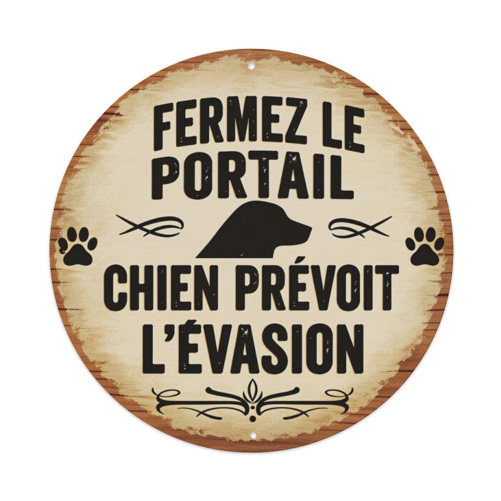 French Dog Warning Round Metal Sign Vintage Aluminium Metal Sign, Retro Wall Decor for Home, Bar, Garage & Farmhouse 20x20cm