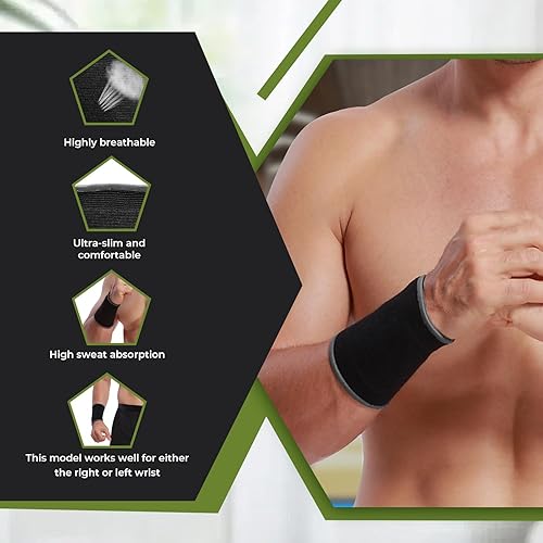 Miniatura 2 de NeoTech Care Muñequera de soporte para muñeca, elástico y transpirable, tejido de punto, para tenis, gimnasio, deportes, tendinitis (color negro,