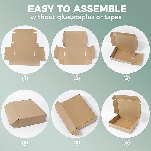 Miniatura 58 de Golden State Art, Paquete de 26 cajas de envío de 8 x 6 x 2 pulgadas, cajas de cartón corrugado marrón para enviar por correo, embalaje