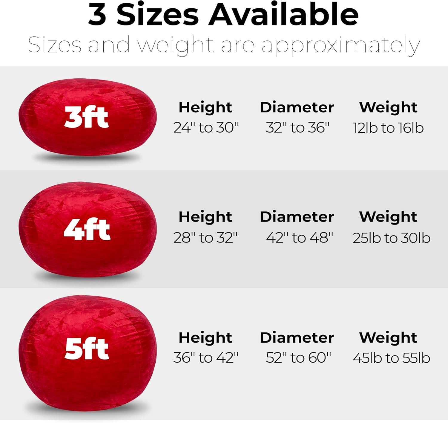 Kaimei Plush Red Minky Velvet Bean Bag Chair - 3ft Comfy Lounge Seat for Kids & Adults