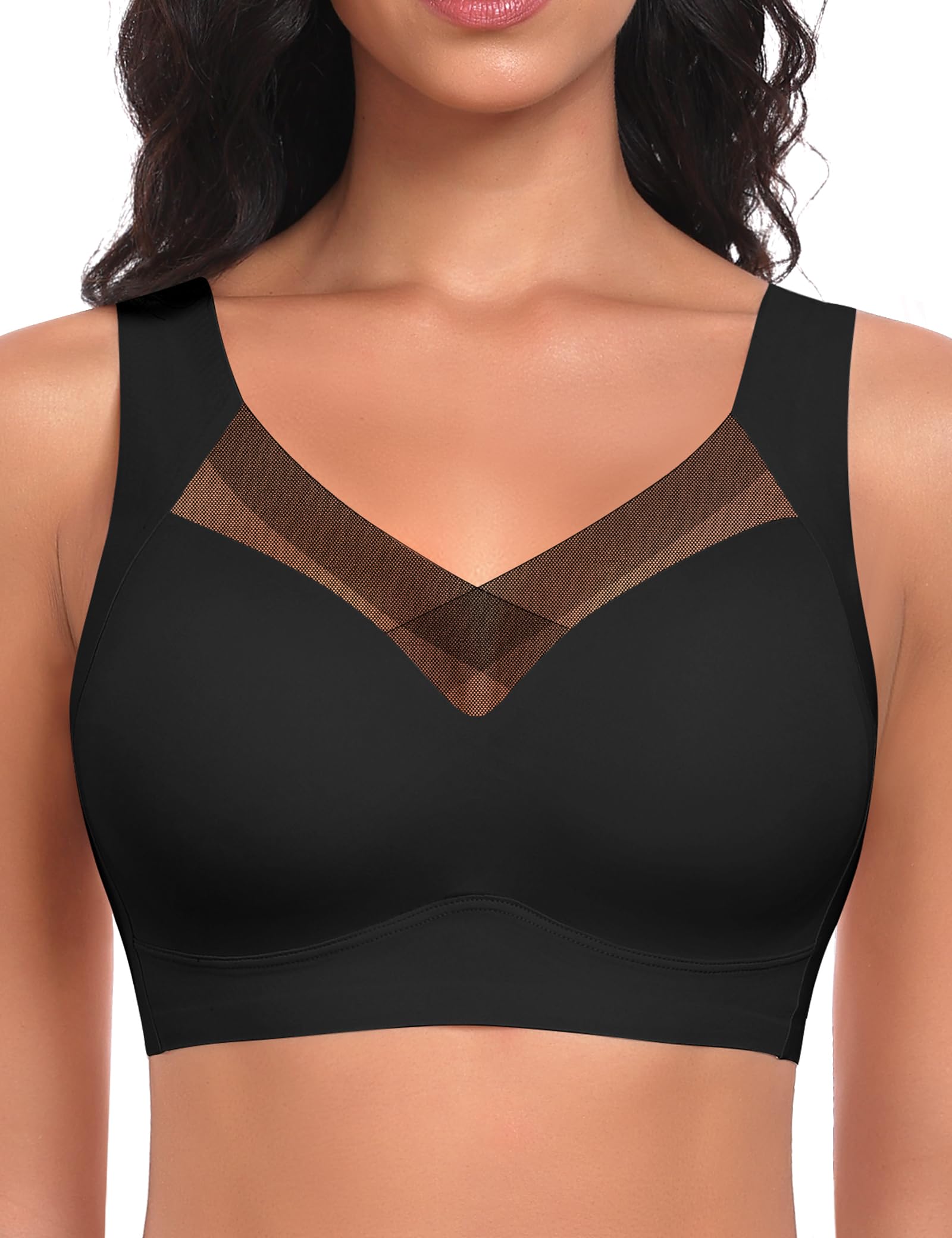 Ganado Soutien Gorge sans Armature Dentelle Push up Sport Bralette Femme Col en V Brassière sans Coutures Brassiere Comfit