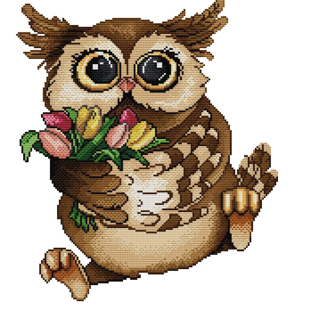 Kit Punto Croce Gufo - Tessuto Stampato 11CT, Filati Cotone, Per Principianti E Appassionati - Foto 11