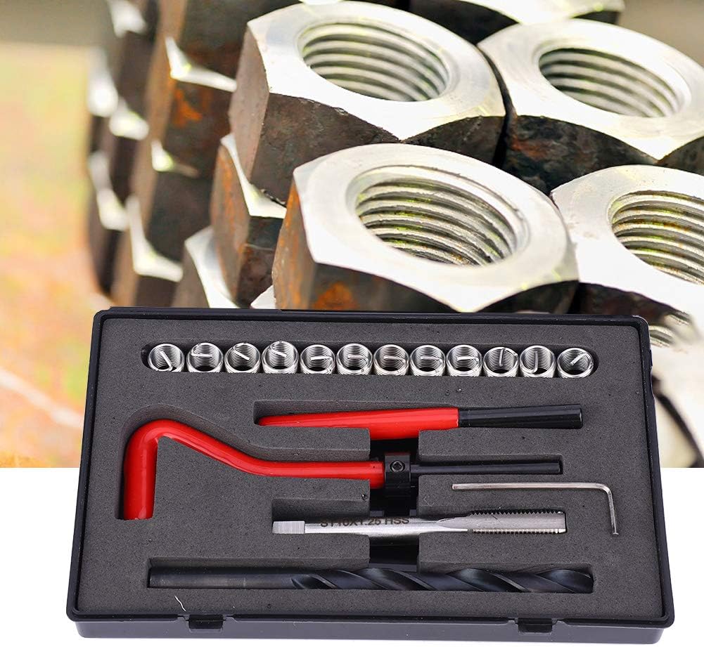 Pilipane Thread Repair for Damaged Threads, Female Thread Repair Set, Stainless Steel M10x1 25 Thread Repair Kit 17 Piece Rethreading Tap Set for Female Threads
