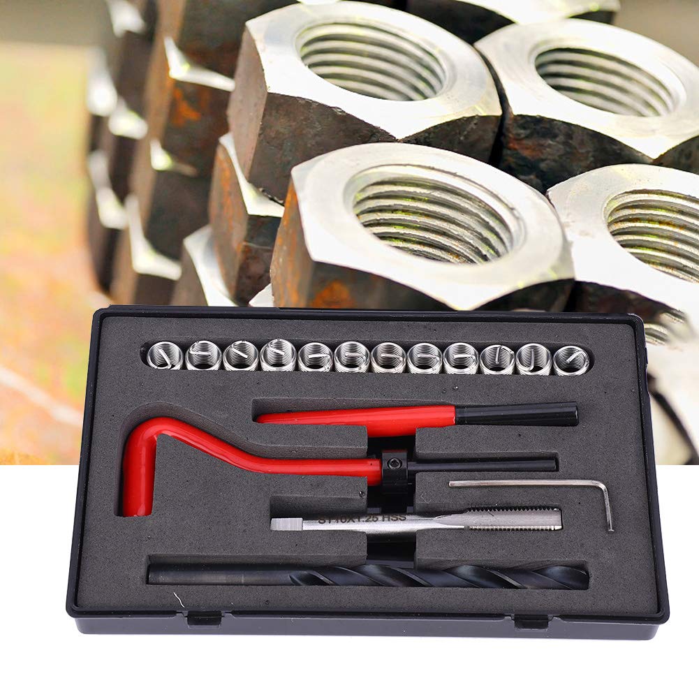 Stainless Steel Thread Repair 17 Piece Thread Repair Kit, Stainless Steel M10X1.25 Thread Insert Set, for Car Repair, Placed in Screw Hole, Can Also Transfer Inch Thread