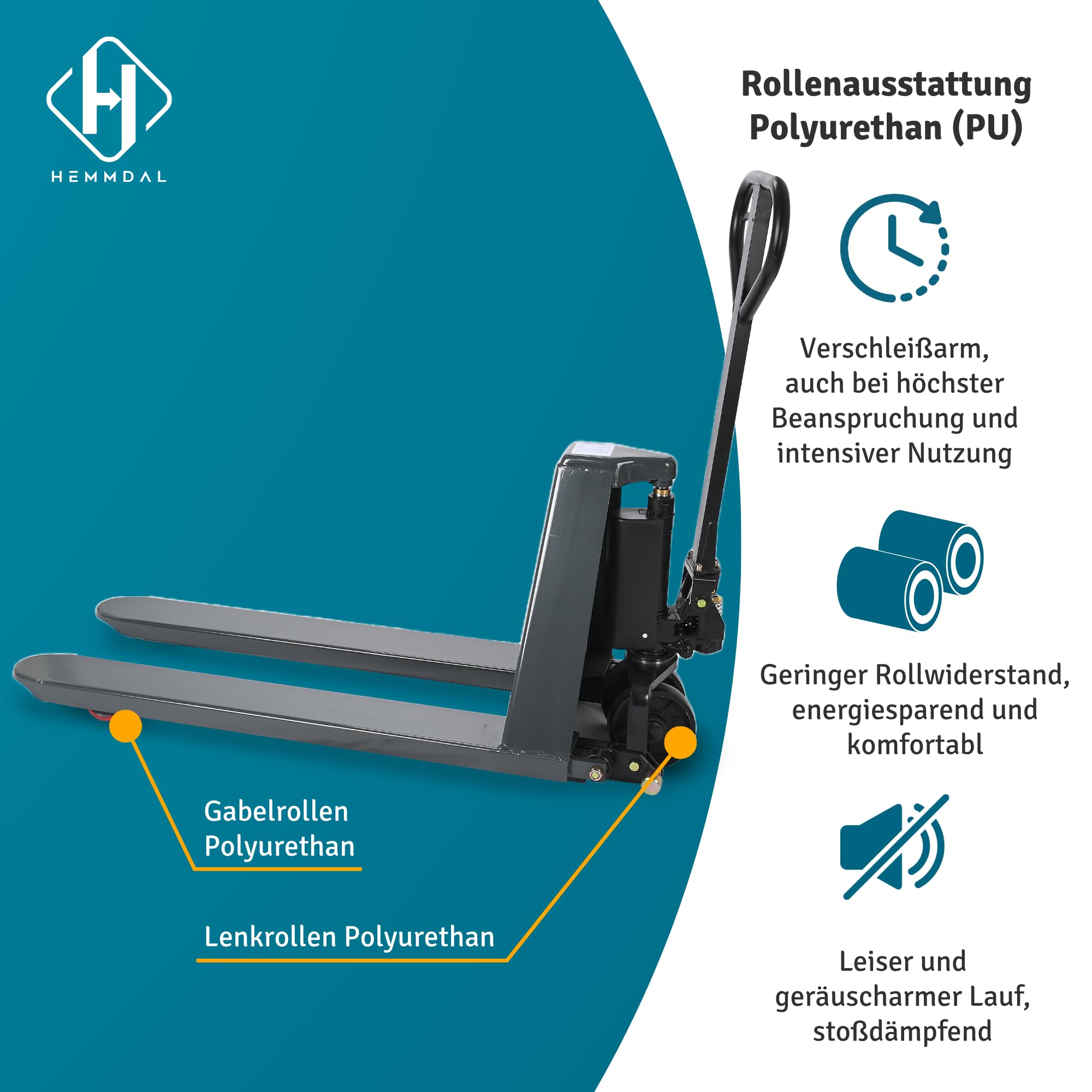 HEMMDAL Scherenhubwagen PTM | 1.000 kg Tragkraft | 85-800 mm Hubbereich | 1.150 mm Gabellänge | Lenkrad aus robustem Polyurethan | Polyurethan Einfach-Gabelrollen | Hubtisch