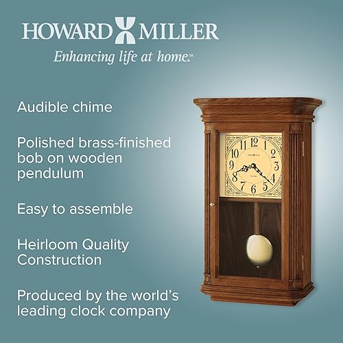 Miniatura 4 de Howard Miller Westbrook - Reloj de pared 625-281  Oak Yorkshire Home Decor con péndulo de madera Bob de latón con cuarzo movimiento de doble