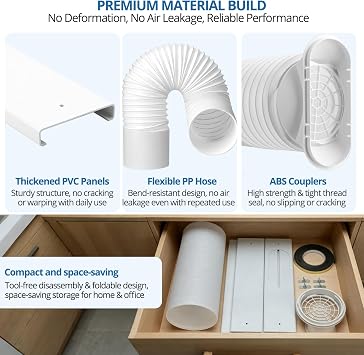 Portable AC Window Vent Kit, Universal Portable Air Conditioner Window Kit with 5.9x78.7 inch Anti-Clockwise Exhaust Hose, 3.9W Adjustable Window Seal for Sliding Windows
