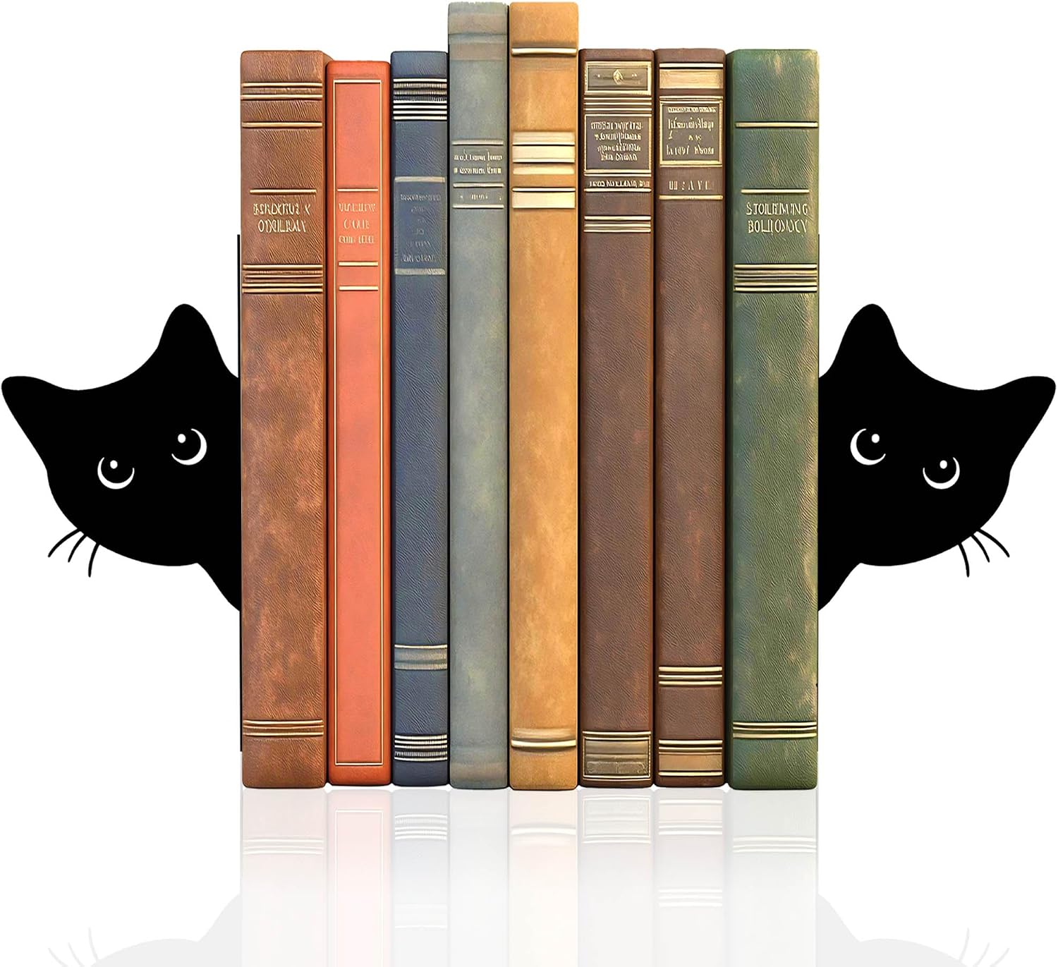 Bookends Metal Cat Book Ends, 1 Pairs Cute Bookends for Shelves Decorative for Home Office Desk Bookshelf Decor (Black, Full-face)