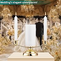 Vista 6 de Portavelas Gold Unity para bodas y regalos, portavelas ARCHOBAN con diseño de 3 velas con pasador estabilizador y clavijas de soporte laterales