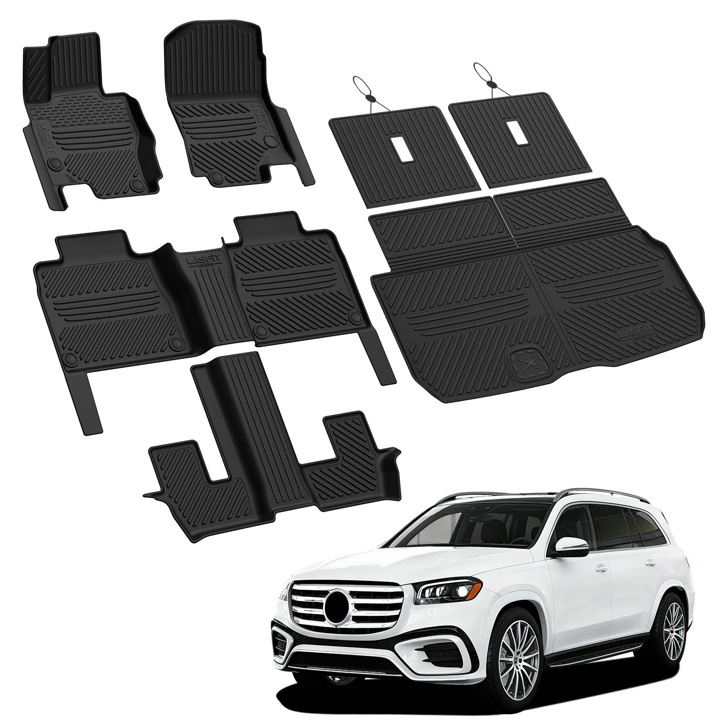 LASFIT Floor Mats &amp; Cargo Mat with Seatback for Mercedes Benz GLS 2020-2026