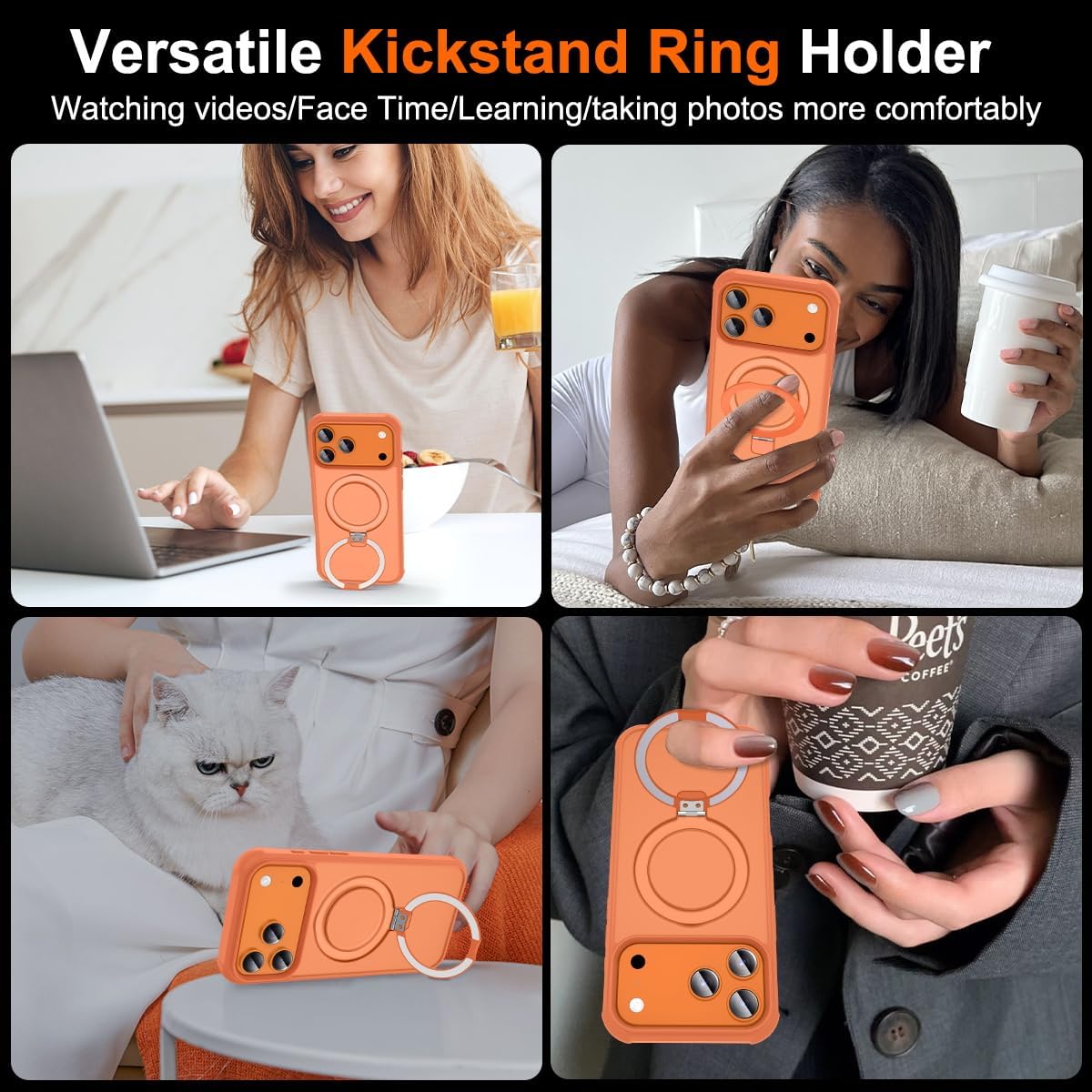 CHAOFEnG Magnetic Compatible with iPhone 17 Pro Max Case with Stand [Military Grade Drop Tested][Compatible with Magnet] Ring Translucent Slim Hard Back Soft Edge, Cosmic Orange