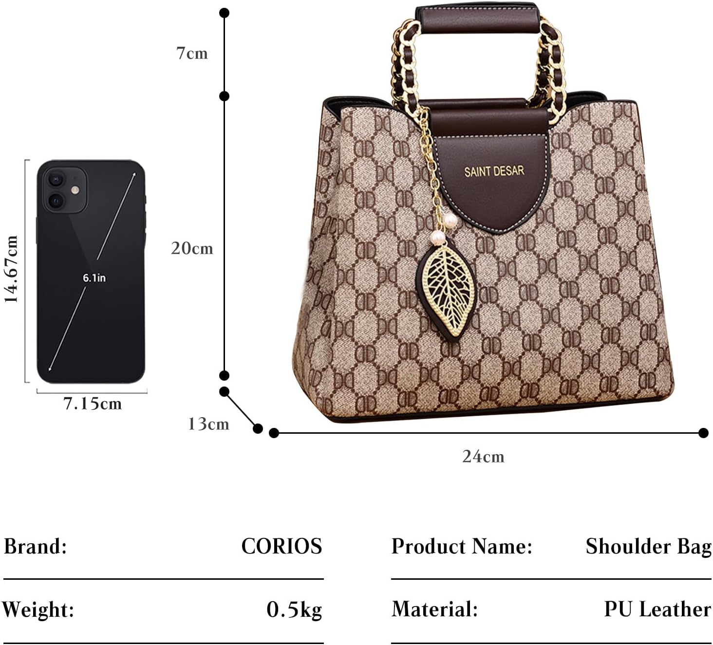 CORIOS Elegant Handbag for Women Ladies PU Leather Shoulder Crossbody Bag Fashion Messenger Top-Handle Bag Small Satchel Bag