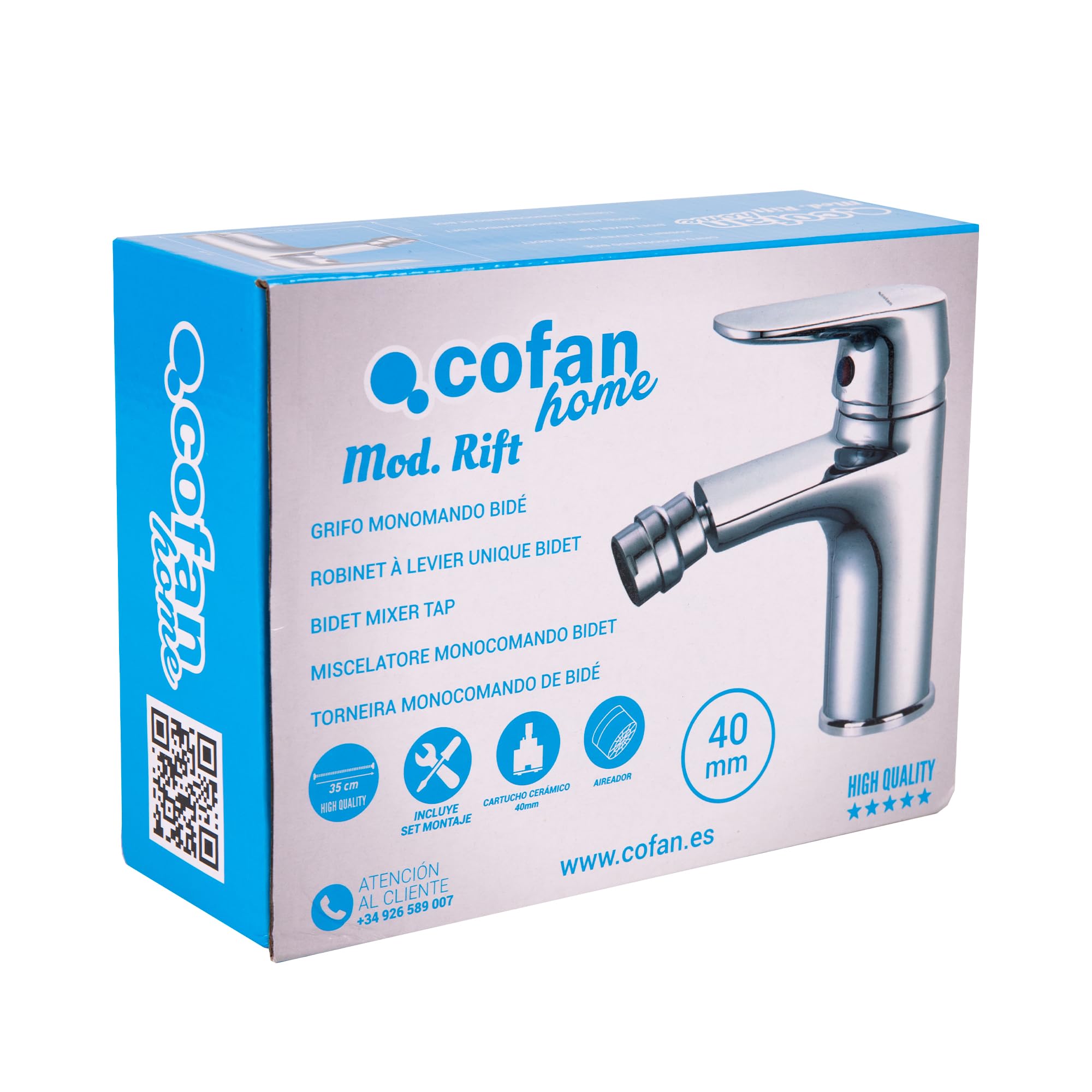 Cofan Bateria bidetowa | Pojedynczy | Pomiar 40 mm | Model Rift | Wykonany z mosiądzu z chromowanym wykończeniem i sterowaniem ze stopu cynku