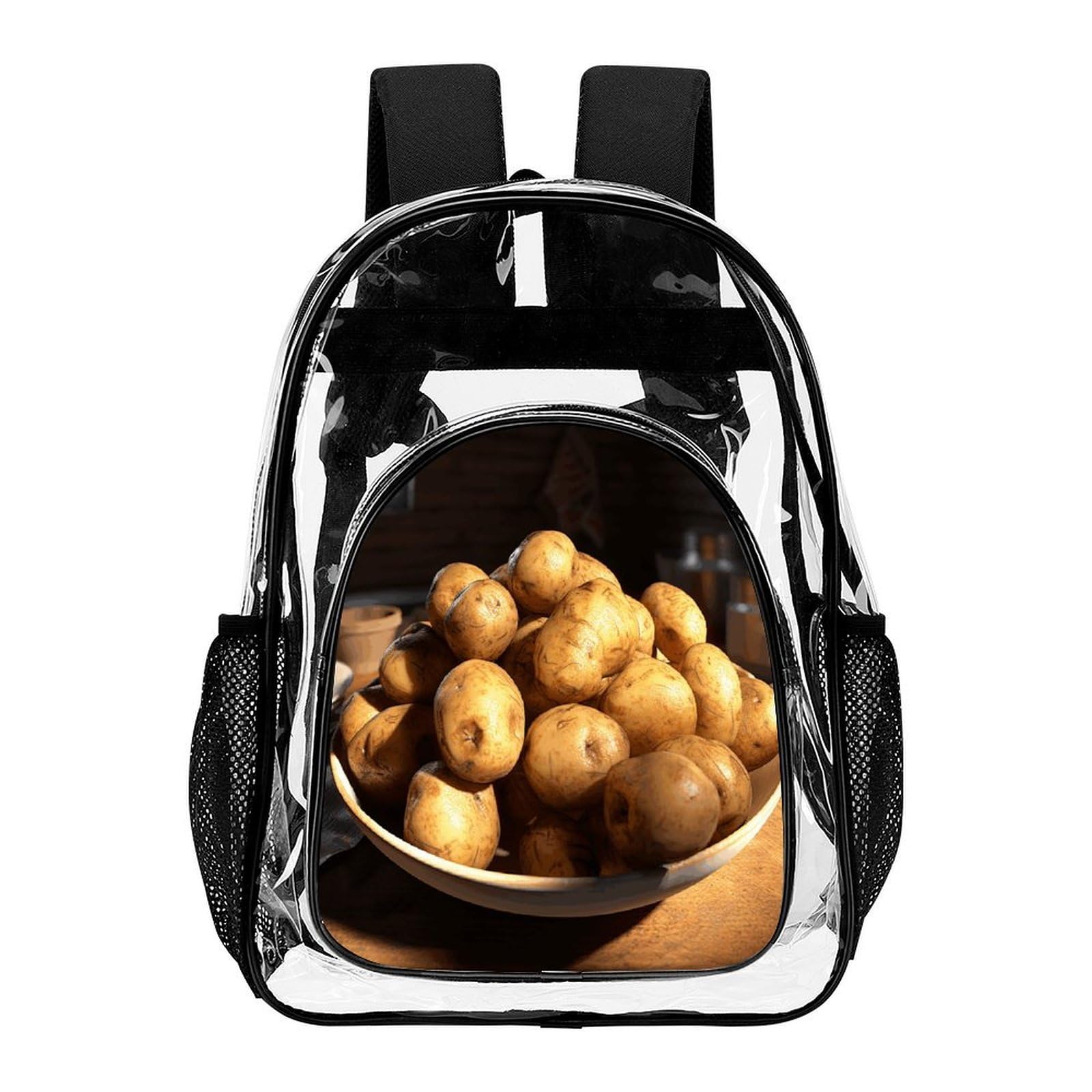 Zaino trasparente con patate secche, grande, in PVC, trasparente, per sicurezza, lavoro, viaggi, stadio