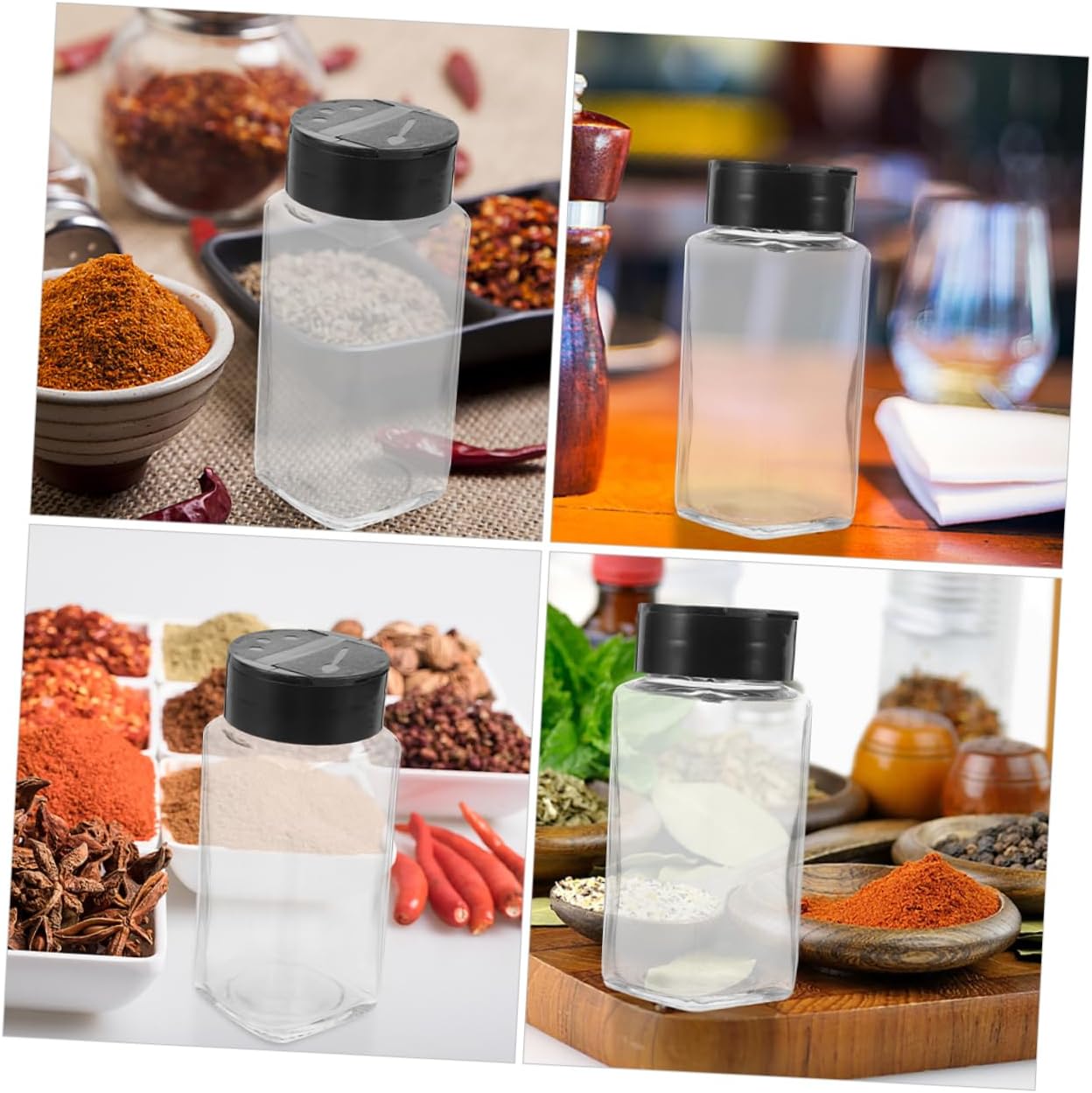 4pcs Salt Pepper Shakers Glass Spice Bottles Lids Airtight Food Containers for Kitchen Seasoning Storage