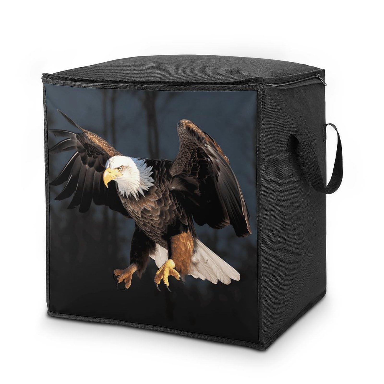 3D Bald Eagle Storage Bag Quilt Storage Bag with Sturdy Zippered Fashion Breathable Closet Organizer Storage Boxes with Carry Handles for Blanket Pillow Bedding