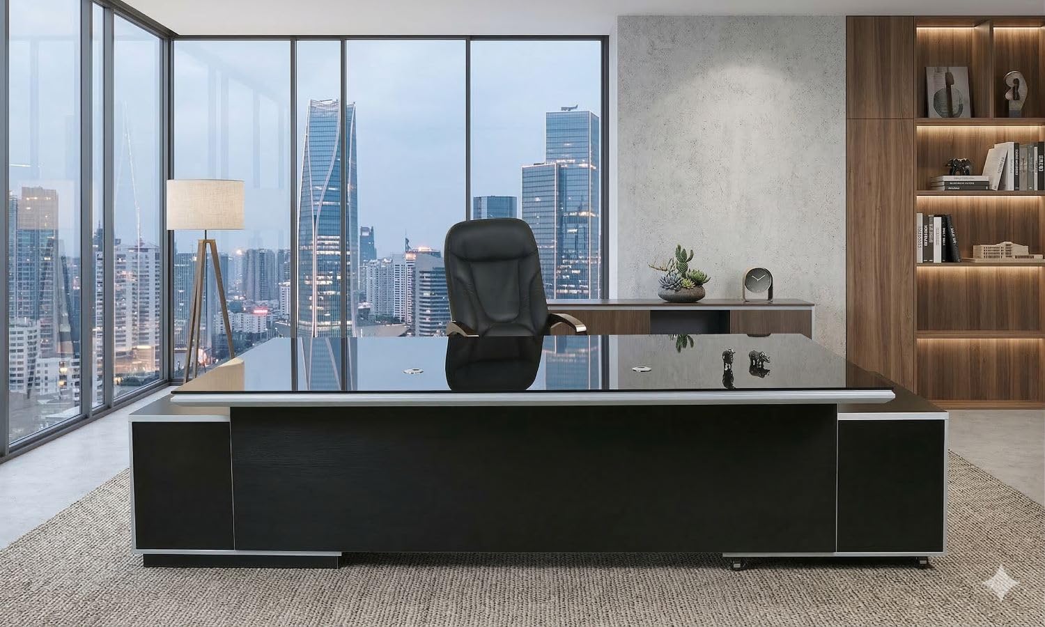 Jet-Line® | Büromöbel | Chef | 2.45 m Breit | Schreibtisch Kehl | schwarz | CPU-Fach | modern | groß | Büroausstattung | Schränke | Container | Schubladen | Sichtschutz