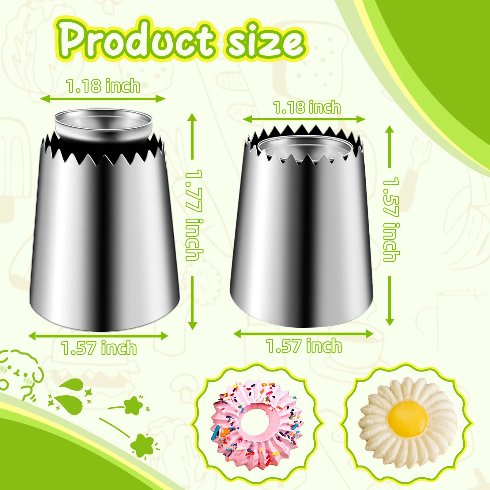 Juego de puntas grandes para tuberías, molde para hornear, boquilla de glaseado de acero inoxidable, suministros de decoración de pasteles para regalo de cocina (2 piezas, plateado) 6