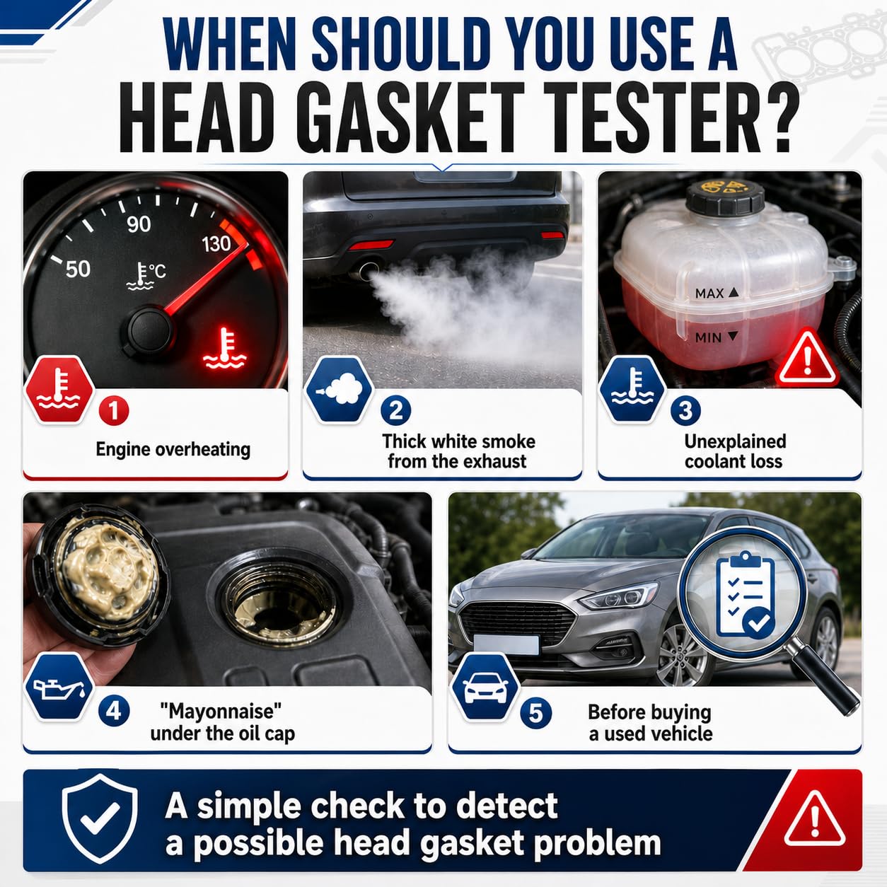 Tester uszczelek głowicy cylindrów - do 50 testów - detektor wycieku CO2 Benzyna i Diesel - Uniwersalny zestaw z niebieskim płynem reaktywnym - szybka i niezawodna diagnostyka samochodów