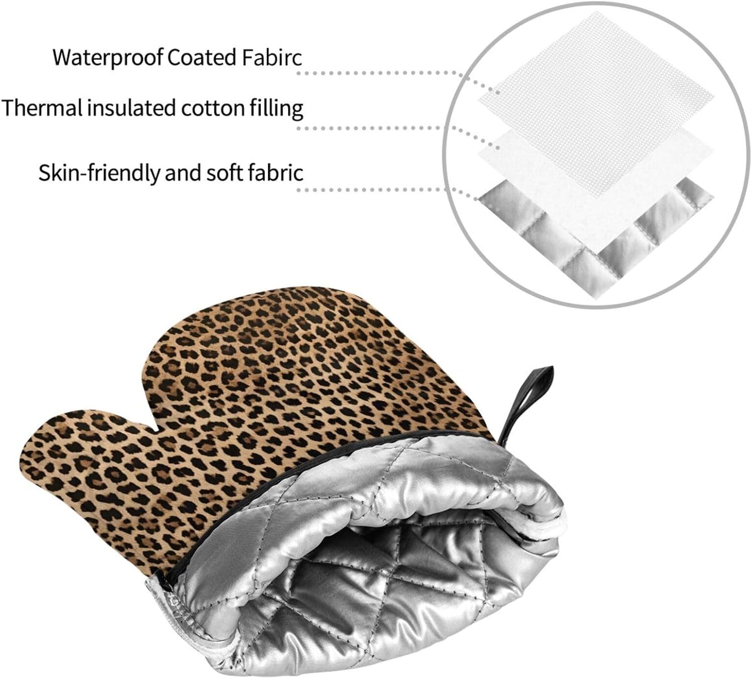 (Wild Leopard Animal) Baking 4-Piece Set: 2 Oven Mitts and 2 Pot Holders Heat Resistant Waterproof Hanging Loop for Kitchen Oven Grill Housewarming Gifts