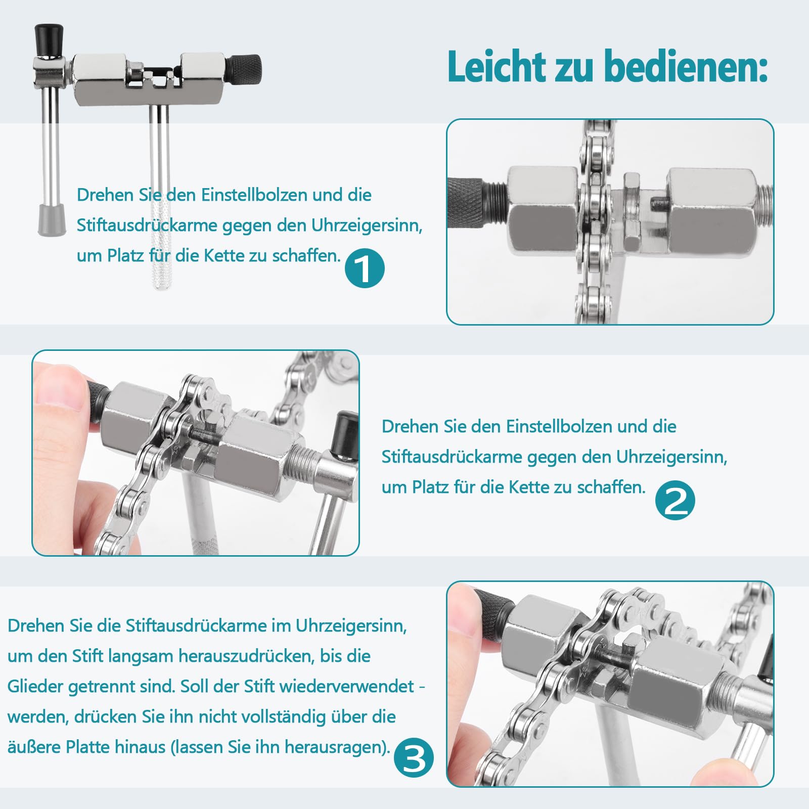 Fahrradkette - 6/7/8 Fach Fahrrad Kette 1/2 x 3/32 Inch 116 Glieder, fahrradkette Werkzeug set mit kettenschloss zange,Kettenbrecher und 4 Paar Kettenschloss