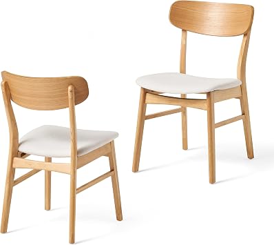 Modern Solid Wood Dining Chairs Set of 2, Natural Oak Wood Frame, Beige Cushioned Seat 2, Oak, 30.7 in