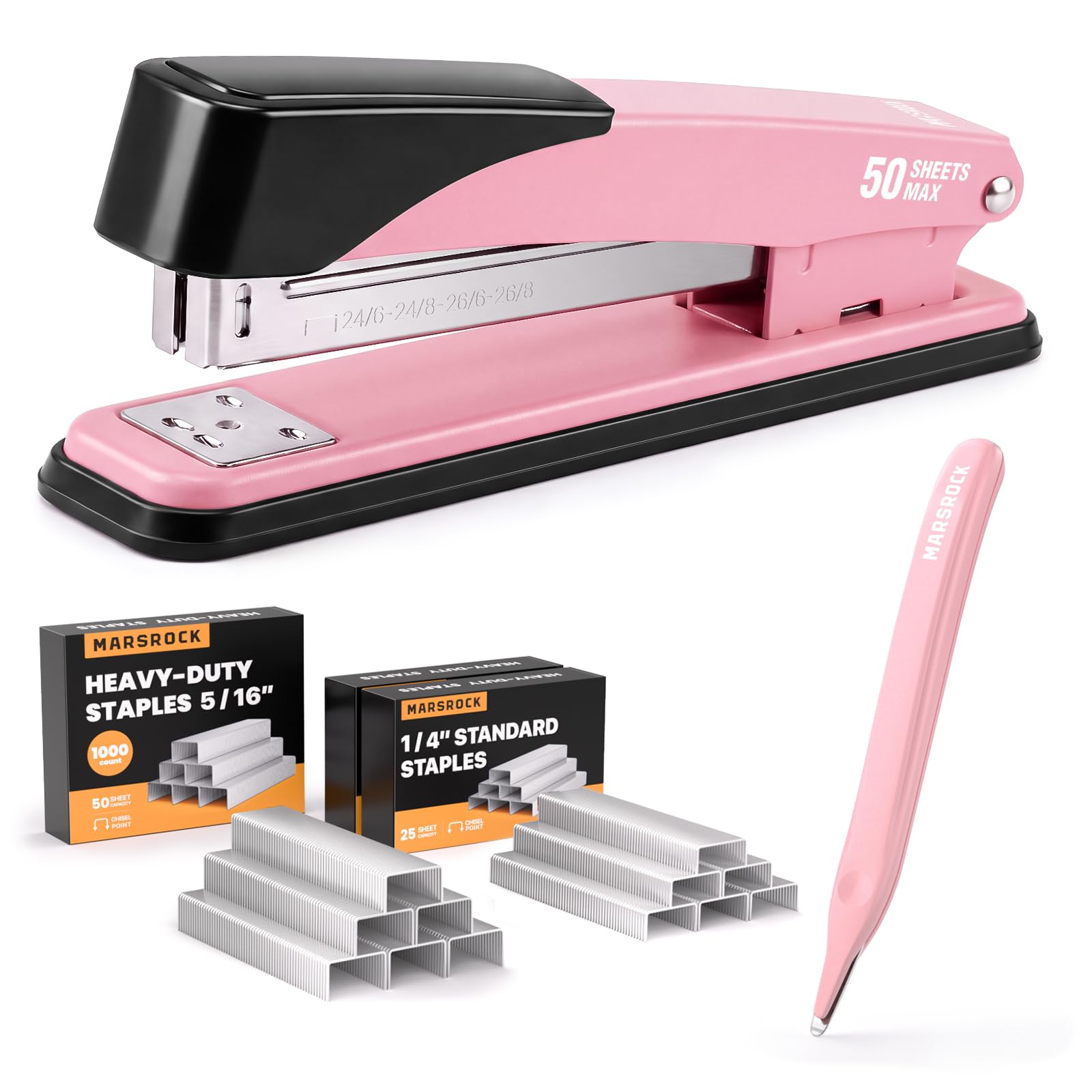 Marsrock Heavy Duty Stapler for Desk with 50 Sheet, 3000 Staples, Pink