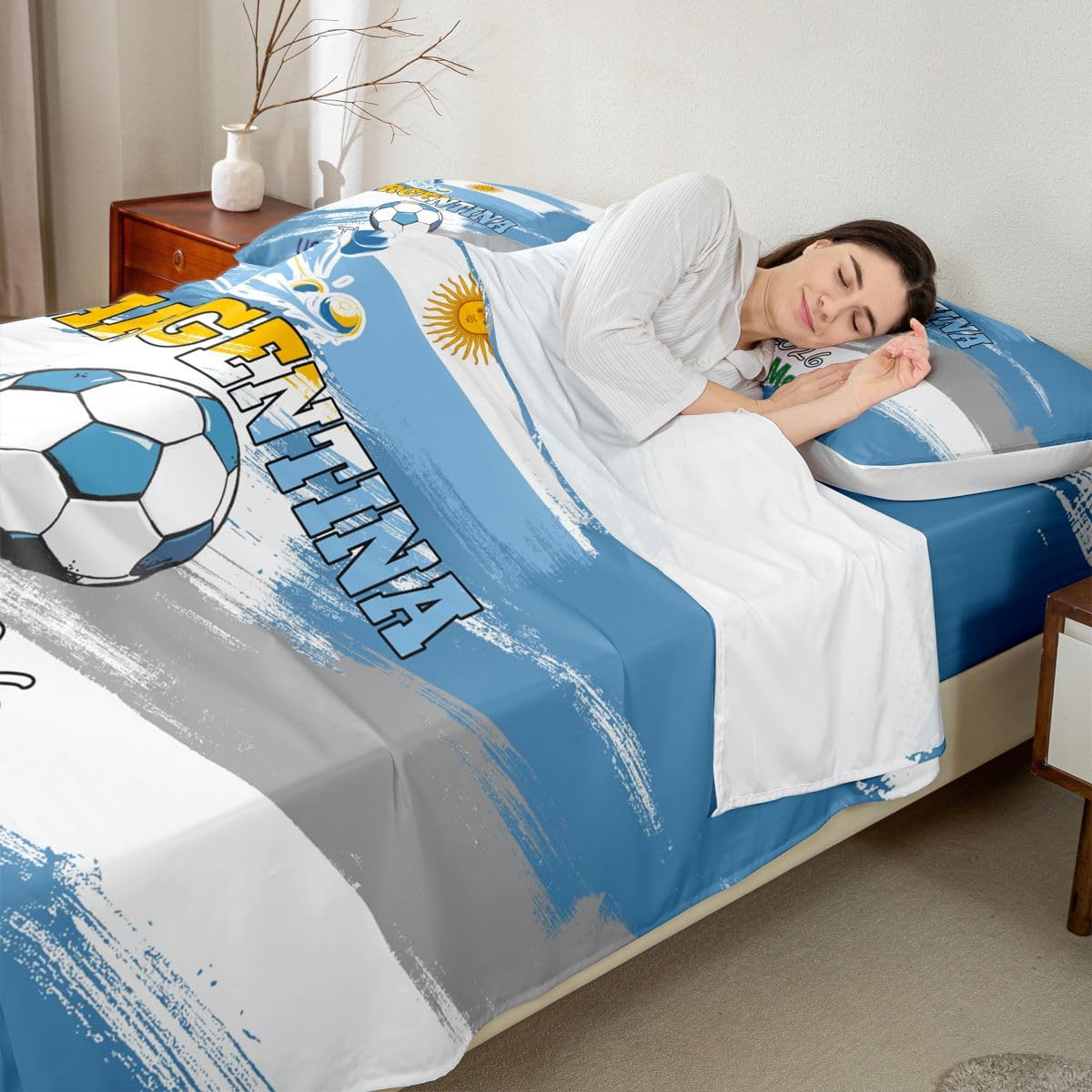 Loussiesd Juego de sábanas de fútbol tamaño king