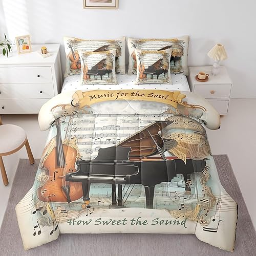 Miniatura 3 de Juego de edredón de violonchelo de piano de 7 piezas, tamaño individual, juego de ropa de cama con temática musical para niños, niñas, niños y