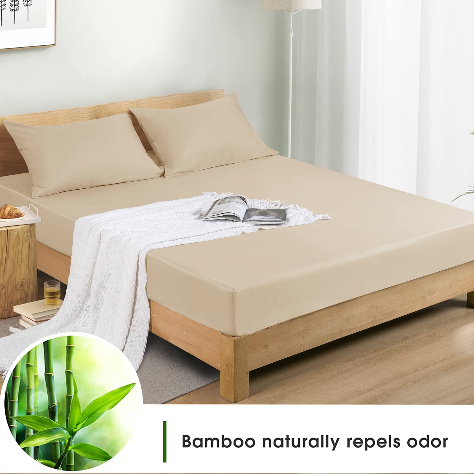 David's Home 100% Rayon Derived from Bamboo Cooling Fitted Sheet, 16